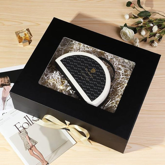 Extra Large Black Gift Box for Presents with Ribbon 19x16x6 Inches Clear Gift Box with Window Magnetic Closure Gift Boxes with Lids
