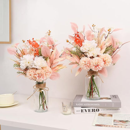 Fake Flowers Faux Flowers in Vase, Artificial Flowers with Vase, Floral Arrangements Artificial Plants Boho Silk Flowers Bouquet for Home Decor Indoor Dining Table Centerpieces Decorations (Champagne)