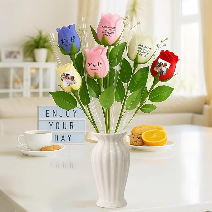 Personalized Preserved Rose with Photo, Custom Artificial Flower, Forever Rose with Name & Text, Keepsake Gift for Mom, Wife, Girlfriend, Anniversary, Birthday, Valentine's Day