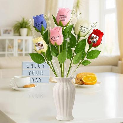 Personalized Preserved Rose with Photo, Custom Artificial Flower, Forever Rose with Name & Text, Keepsake Gift for Mom, Wife, Girlfriend, Anniversary, Birthday, Valentine's Day