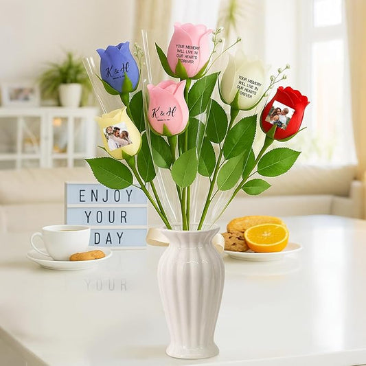 Personalized Preserved Rose with Photo, Custom Artificial Flower, Forever Rose with Name & Text, Keepsake Gift for Mom, Wife, Girlfriend, Anniversary, Birthday, Valentine's Day