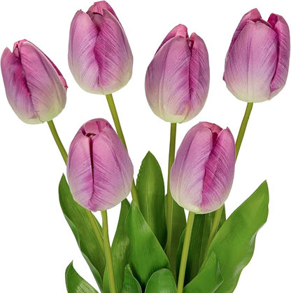 6PCS 23" Fake Tulip Flowers Artificial Violet Tulips Long Stem Faux Flower, Silk Flower Décor for Floral Arrangement Home Farmhouse Wedding Decoration