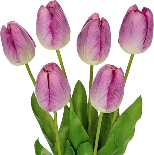 6PCS 23" Fake Tulip Flowers Artificial Violet Tulips Long Stem Faux Flower, Silk Flower Décor for Floral Arrangement Home Farmhouse Wedding Decoration