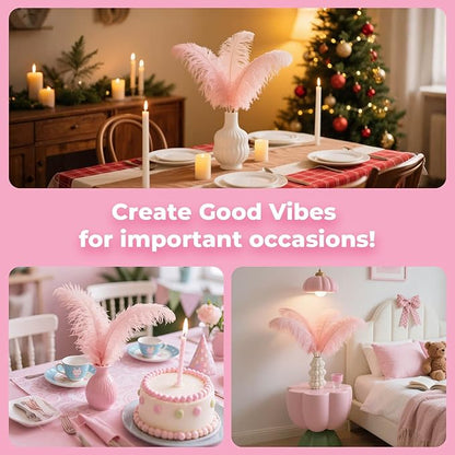 Piokio 20 pcs Natural Light Pink Ostrich Feathers 12-14 inch(30-35 cm) Bulk for Wedding Party Centerpieces and DIY Clothes Decoration, Gatsby Decorations