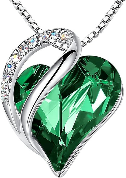 Leafael Necklaces for Women, Infinity Love Birthstone Heart Crystal Pendant, Birthday Jewelry Gifts for Her, Mom, and Wife, Silver Plated, 18 plus 2 inch Adjustable Chain