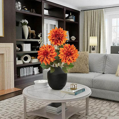 3Pcs Orange Artificial Dahlia Flowers Fall Fake Flower Silk Flowers with Long Stem 27.5" Floral Arrangements Bouquets Autumn Faux Dahlias Flowers for DIY Wedding Party Centerpieces Home Decor