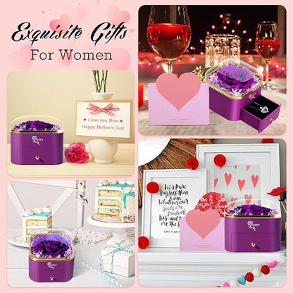 Christmas Flower Gifts for Mom,Birthday Gifts for Women,Preserved Purple Real Rose with Purple Necklace,Forever Flowers Rose Gifts for Women Mom Wife Girlfriend on Anniversary Valentines Mothers Day