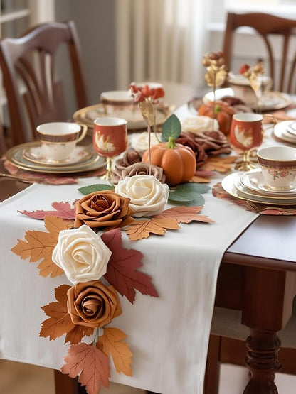 InnoGear Artificial Flowers, 50 Pcs Shades of Earth Tones Foam Fake Roses Bulk with Stems for Autumn Fall Decoration DIY Wedding Bouquets Centerpieces Bridal Shower Party Christmas Tree