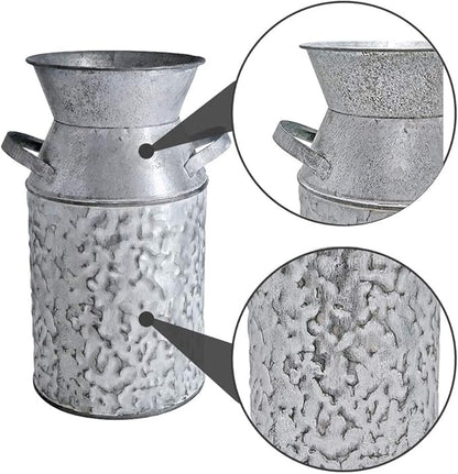 Galvanized Milk Can Antique Retro Vase Metal Planter Rustic Vintage Primitive Flower Holder Farmhouse Country Plant for Home Office Decor, 7.6”