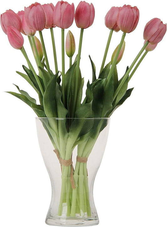 20pcs Artificial Tulip Flowers,16 Inch Real Touch Tulip Stems with Faux Leaves, Faux Tulips and Buds for Home Décor Centerpiece Ornament Wedding Bouquet,Purple