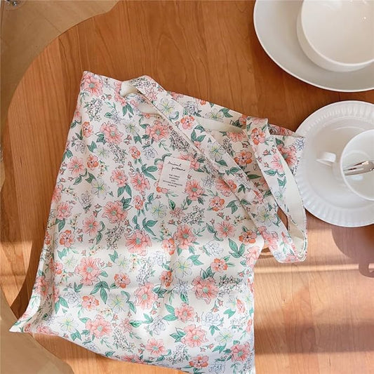 Cotton Canvas Tote Bag Reusable Soft Grocery Cloth Bag Floral Shoulder Bag for Beach Travel Shopping
