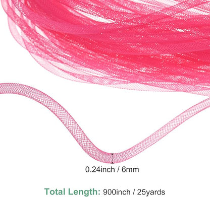 Mesh Tube Ribbon 25 Yards, 6mm Elastic Fabric Ribbons Mesh Tubing for Crafts/Gift Wrapping/Flower Bouquets/Wedding/Birthday/Holiday/Wreaths Christmas/Decoration[Peach]