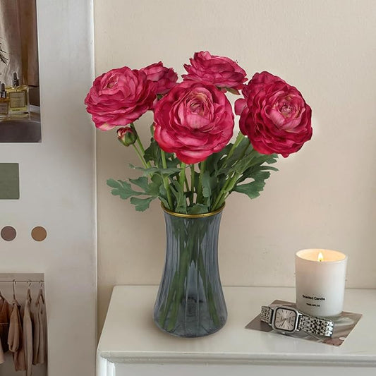 Ranunculus Artificial Flowers,6PCS Red Artificial Flowers Real Touch Faux Peony Flower Stems for DIY Wedding Bouquet Party Table Home Decor(Red)