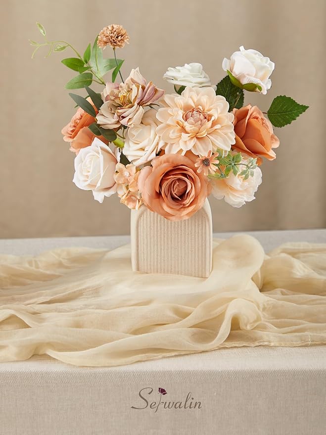 Serwalin Nude Color Artificial Flowers Combo Silk Flowers with Stems Boho Flowers Fake Cake Flowers for DIY Wedding Bouquets Centerpieces Arrangements Baby Shower Party Home Decorations