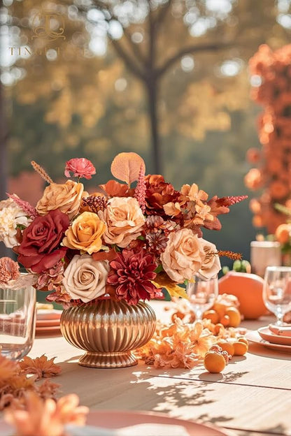 TINGE TIME Silk Fake Flowers Combo, Fake Foam Roses with Stems for DIY Wedding Bouquets Centerpieces Baby Shower Party Home Decorations(Terracotta)