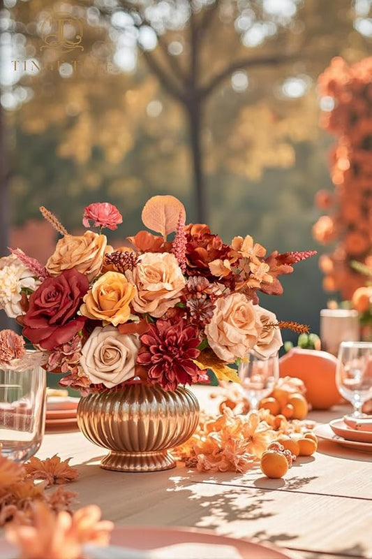 TINGE TIME Silk Fake Flowers Combo, Fake Foam Roses with Stems for DIY Wedding Bouquets Centerpieces Baby Shower Party Home Decorations(Terracotta)
