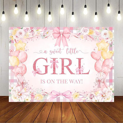 Mocsicka Bow Baby Shower Backdrop Pink Floral Baby Girl Shower Photo Background Banner Sweet Little Girl on The Way Decorations for Baby Shower Party Supplies Photo Props (10x7ft (120x82 inch))