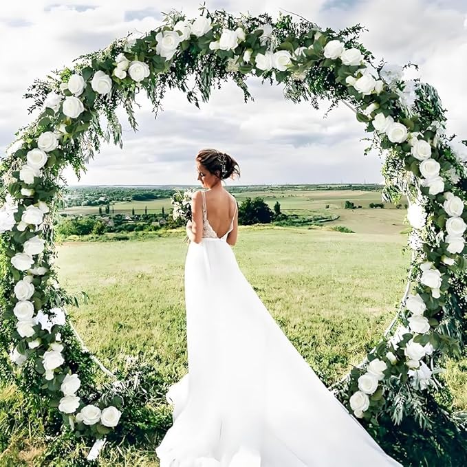 Jasion 50PCS Artificial Roses Realistic Velvet Silk Fake Flowers Long Stem Faux Flowers Bouquet for Wedding Home Party Table Centerpieces Decoration (White)
