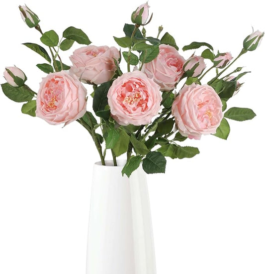 Real Touch Pink Austin Roses Peonies Artificial Flowers 4 Bouquets Latex Fake Peonies with Long Stem Realistic Faux Peonies Flower for Wedding Party Home Table Centerpieces Decorations (Pink)