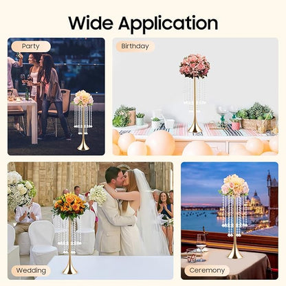 10 Pieces Centerpiece Gold Crystal Vase, 21.9 Inch Acrylic Crysta Wedding Flower Stand, for Wedding Reception, Party, Banquet, Hotel Decorations