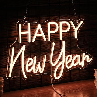 Happy New Year Neon Sign Warm White Happy New Year Neon Light Powered by USB for Wall Decor LED New Year Neon Light Sign for Living Room New Year Christmas Party Business Decor