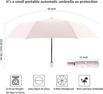BAODINI Small UV Protection Travel Umbrella Compact for Rain and Sun UPF 50+ Windproof Portable 42 inch Umbrella for Women and Men