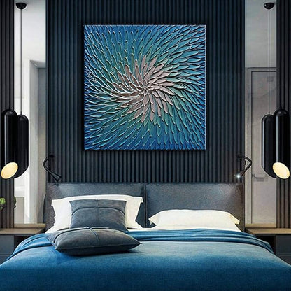 YaSheng Art - 3D Metallic Bead light Blue and Silver Texture Oil Painting on Canvas Abstract Art Pictures Canvas Wall Art Paintings Modern Home Decor Abstract Paintings Ready to hang 30x30inch