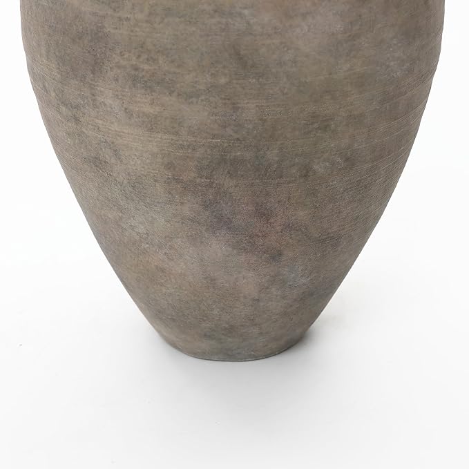 LuxenHome Rustic Ceramic Vase, 14.8" Tall Terracotta Pot with Earthy Gray-Brown Finish, Vintage Decorative Vase for Shelf Dining Table Decor, Farmhouse Pottery for Living Room Home Decor