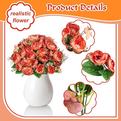 12 Bundles Peonies Artificial Flowers Fake Peony Bouquet Faux Peonies Flowers Bulk with Stems Flower Balls for Centerpiece Table Decorations Wedding Bridal Floral Arrangement (Orange)