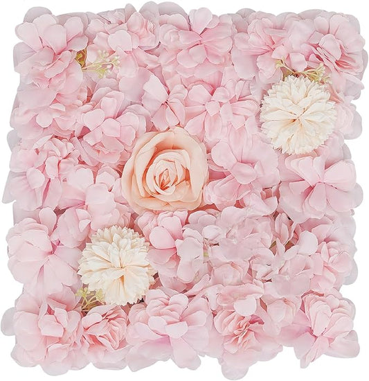 16Pcs Artificial Flower Wall Panel 3D Floral Backdrop Walls13.7 X 13.7" Light Pink Flower Wall Decor Panel Flower Backdrop for Party Home Background Decor