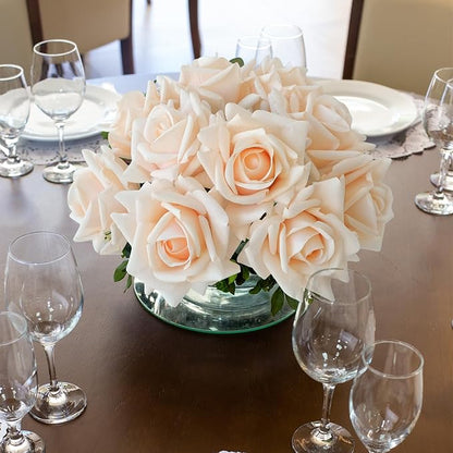 10pcs Cream Real Touch Roses Flowers, Lifelike Full Bridal Bouquet Artificial Flowers for Flower Arrangement Home Party Spring Wedding Decoration