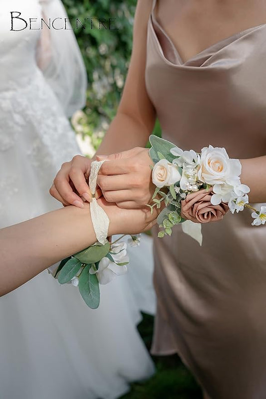 Dusty Rose Corsages for Wedding(Set of 6),Corsages for Prom,Party Prom Hand Flower Decor,Mother of The Bride Corsage,Bridesmaid Wrist Corsage