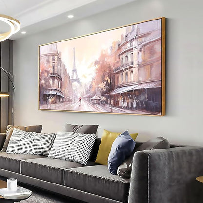 Wall Art Paris Paintings Modern Artwork for Couple Room - Landscape Canvas for Living Room, Bedroom, Office - Large Decor 24"x48" Framed