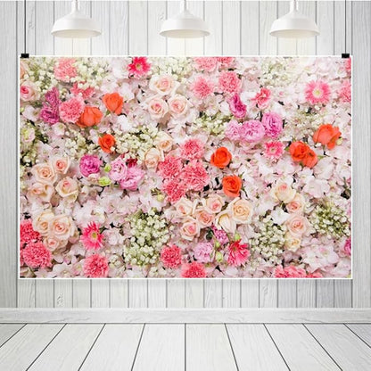 Leowefowa Floral Wall Backdrop for Spring 6x4ft Vinyl Pink Rose Flowers Photography Background Wedding Bridal Baby Shower Birthday Party Decorations Photo Studio Booth Props Banner