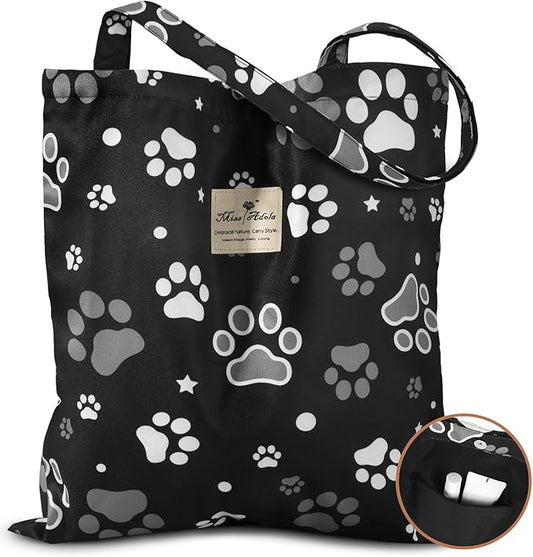 Aesthetic Cotton Tote Bag for Women - Reusable Shoulder Bag with Buckle Fabric Bag for Gym, Travel, Work