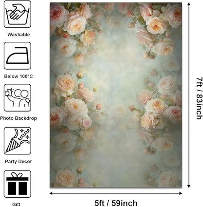 Mocsicka Abstract Floral Backdrop for Photography 7x5ft Retro Green Spring Watercolor Painting Floral Background Newborn Baby Shower Princess Girls Portrait Decoration Backdrop