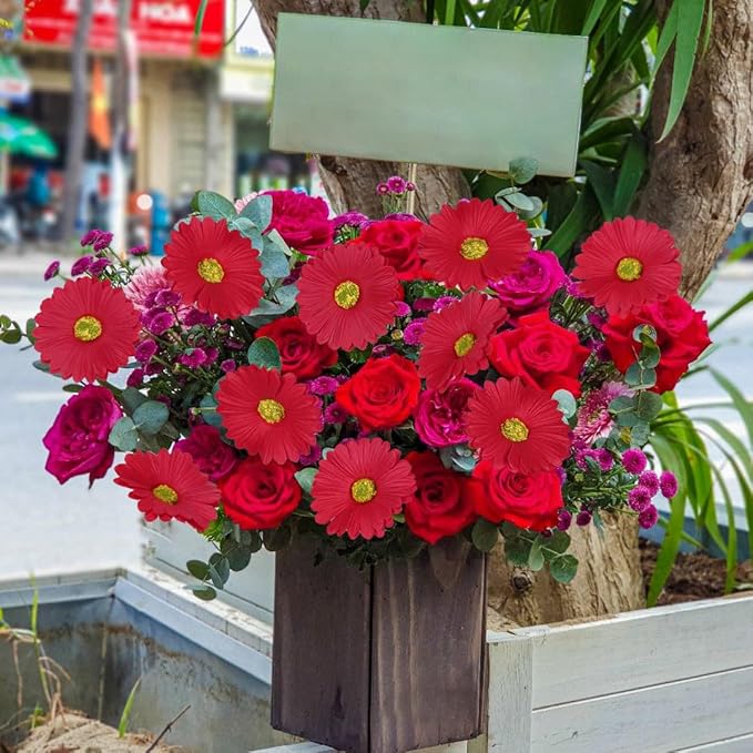 IPOPU Gerbera Daisy Artificial Flowers,20PCS Red Daisy Flowers Artificial Fake Daisies for Wedding Party Office Home Decorations(Red)