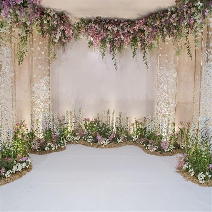 AOFOTO 8x8ft Wedding Backdrop Romance Archway Bridal Shower Flowers Wall Curtain Cradle Ceremony Banner Background for Photography Vinyl Anniversary Birthday Party Decoration Photoshoot Studio Props
