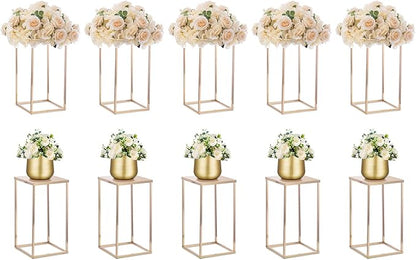 Nuptio Gold Vases - 10 Tall 15.7 inch Geometric Centerpieces for Wedding Tables