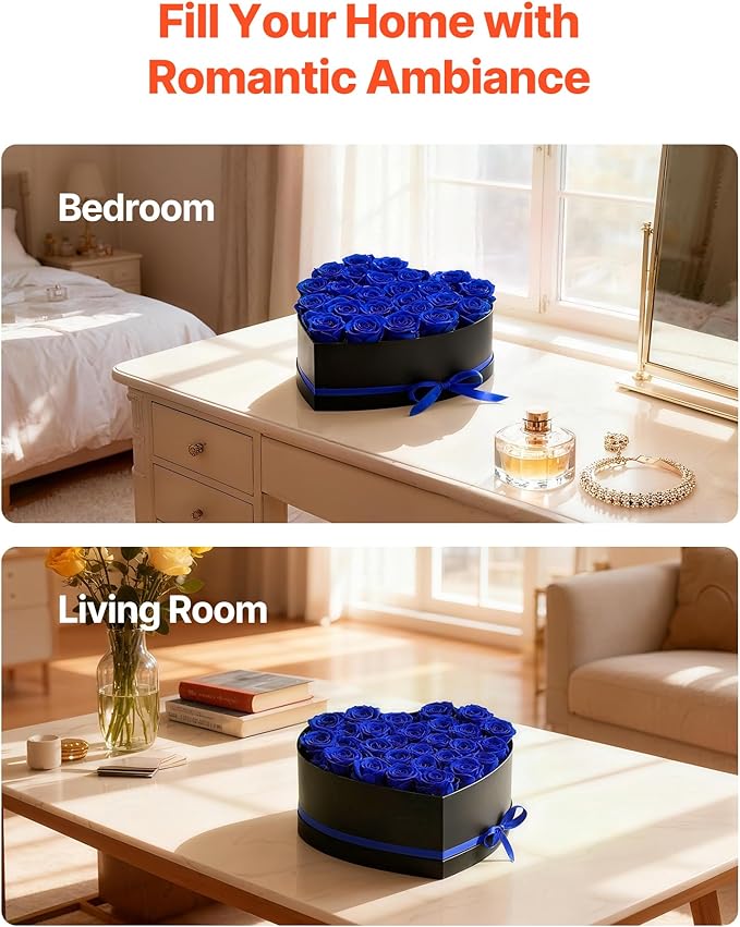 VEVOR Forever Flowers, 27 Preserved Roses in a Heart Shape Box, Eternal Flowers Immortal Bouquet Birthday Present for Women Her Wife Mothers, Anniversary, Valentine's Day,Christmas, Royal Blue