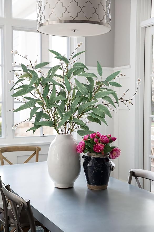 Faux Eucalyptus Stems Willow Eucalyptus Leaves 34” Long Fake Salix Leaves 3 Pcs Artificial Greenery Stems for DIY Bouquet Arrangements Centerpieces Shower Decorations-Artificial Eucalyptus Stems