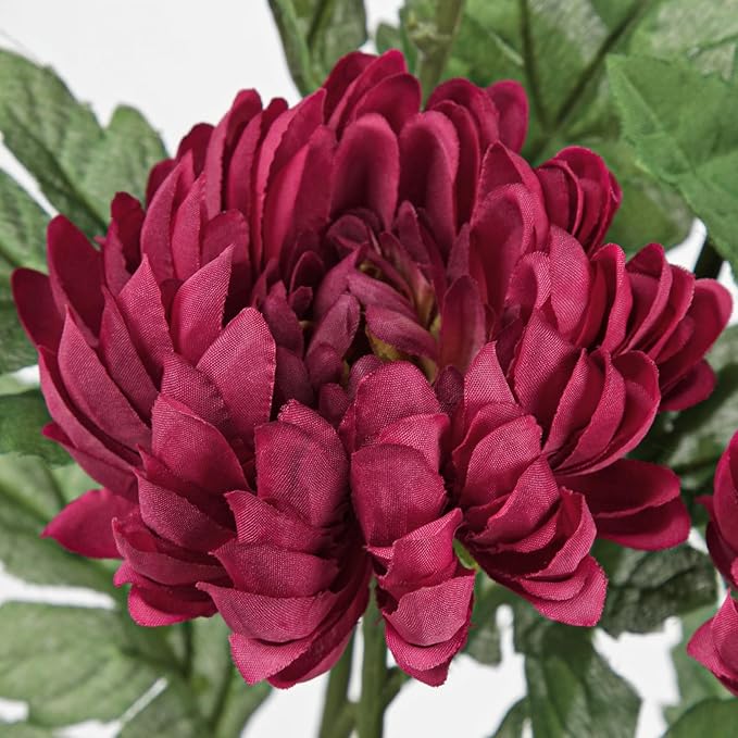 Hollyone 5Pcs Fake Mums Flowers Purple Artificial Chrysanthemum Flowers Silk Long Stem Floral Arrangements Bouquets Faux Spider Mum Flower Pincushion Flower Bush Spring Home Decor