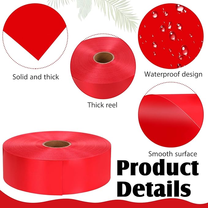 Syhood Outdoor Leaf Ribbon Floral Satin Ribbon for Crafts Aspidistra Waterproof Holiday Outdoor Decoration (4 Inch X 786 Yards,Red)