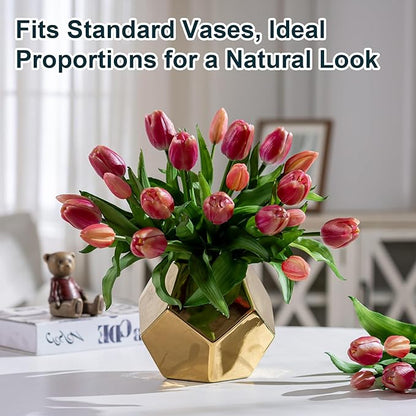 20PCS Fake Tulips Artificial Tulip Silk Flowers Fake PU Bouquet Artificial Flowers Faux Flowers with Gift Box Soft Faux Tulips Bouquets Arrangements for Party Wedding Home