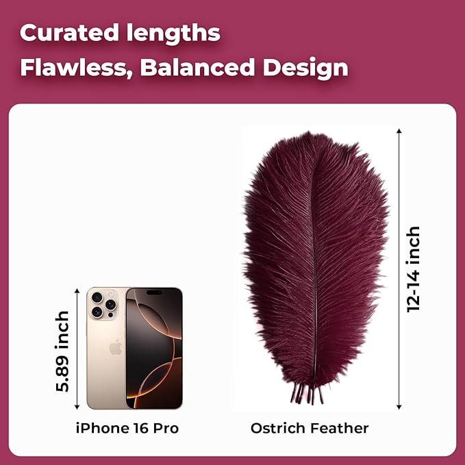 Piokio 20 pcs Burgundy Ostrich Feathers 12-14 inch(30-35 cm) Bulk for and DIY Clothes Decoration, Gatsby Decorations Wedding Party Centerpieces, Easter