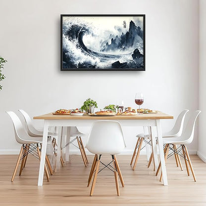 Mountain Wave Large Wall Art Framed Chinese Wall Decor for Living Room Waves Pictures Oversized Canvas Print Painting Modern Extra Large Framed Artwork for Bedroom Office Home Decor 36"x24"