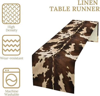 Cow Print Table Runner, Brown Cowhide Western Style Runner Country Farmhouse Cottage Patten Decoration for Home Kitchen Dining,13x70 Inch