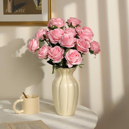 Nubry 24pcs Artificial Silk Roses Bulk,Fake Roses Flower with Stems Realistic Flowers for Wedding Centerpiece Home Party Decor(Pink)