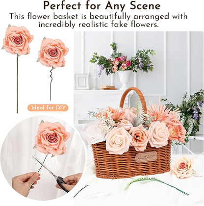 Artificial Flowers Combo Box Set Artificial Bouquets Wedding Flowers for Centerpieces Faux Flowers with Stems Peach Roses Artificial Flowers for Decor