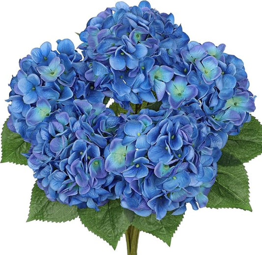 Hollyone Hydrangea Artificial Flowers Large Artificial Dark Blue Hydrangeas Silk Flower for Home Decor Indoor Wedding Flower Bouquets Faux Flowers Kitchen Centerpiece Table Decorations